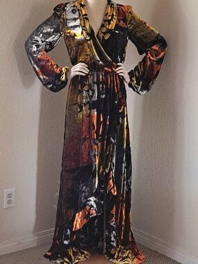 Ethereal Caroline Constas Liv Gown Gold Velvet Burnout Floral Maxi Dress M NWT